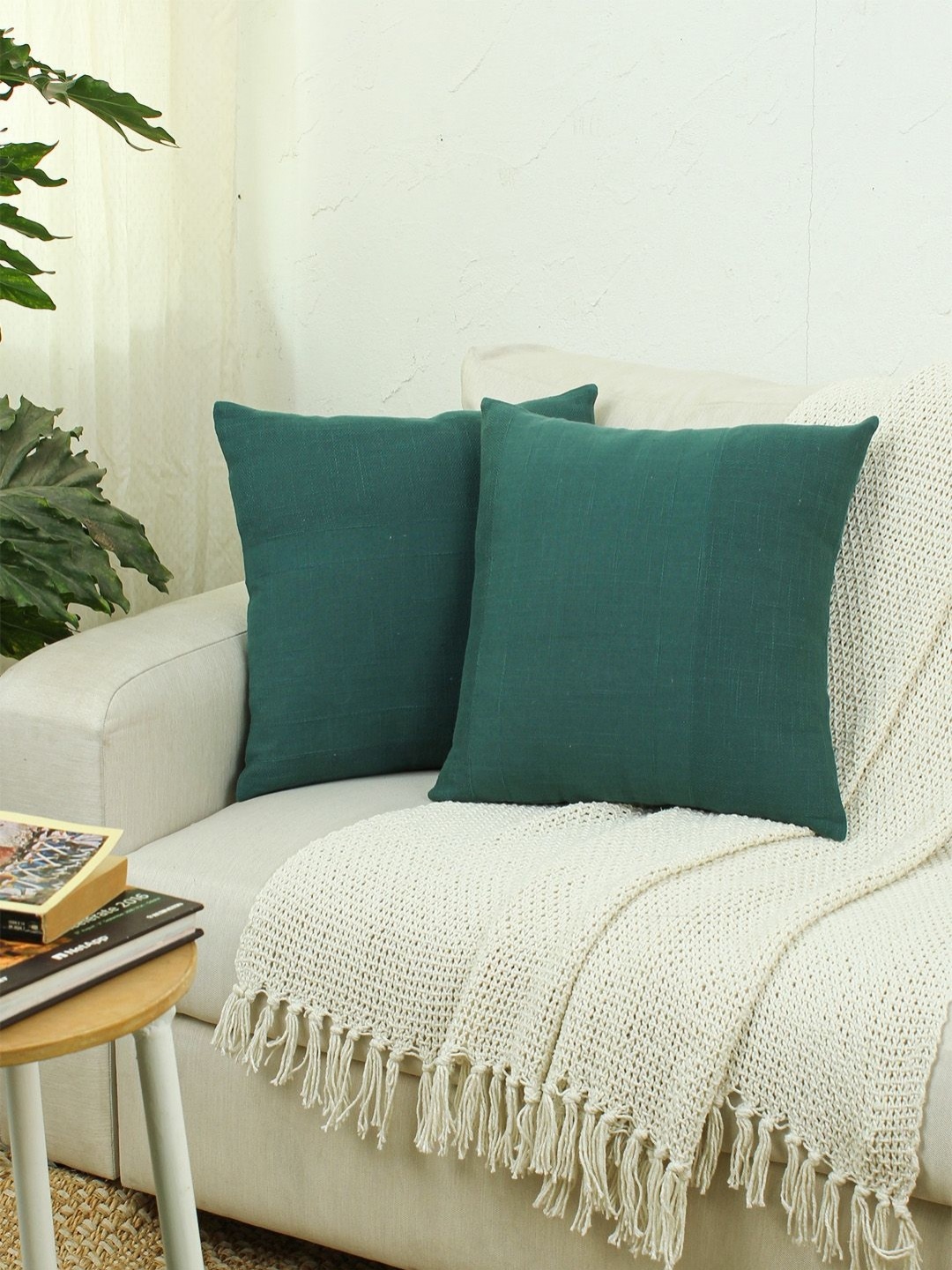 

House This Herringbone Green 2 Pieces Cotton Square Cushion Covers
