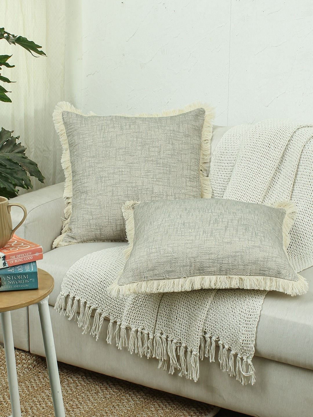 

House This Classic Texture Grey 2 Pieces Abstract Cotton Square Cushion Covers