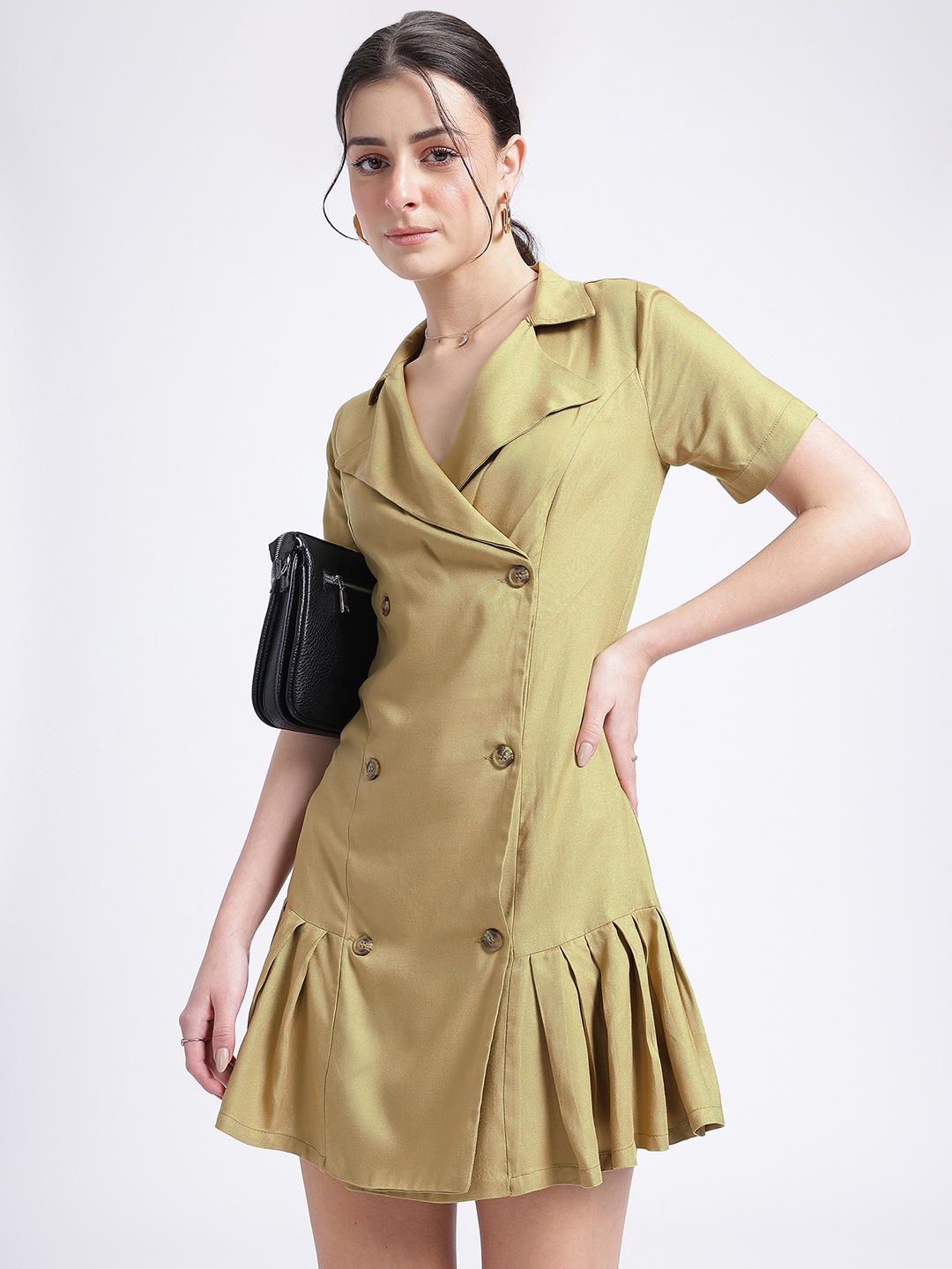 

glitchez Dune Glow Pleated Blazer Dress, Green