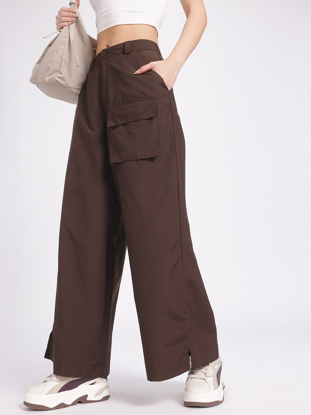 

glitchez Women Loose & Lively Baggy Fit Trousers, Brown