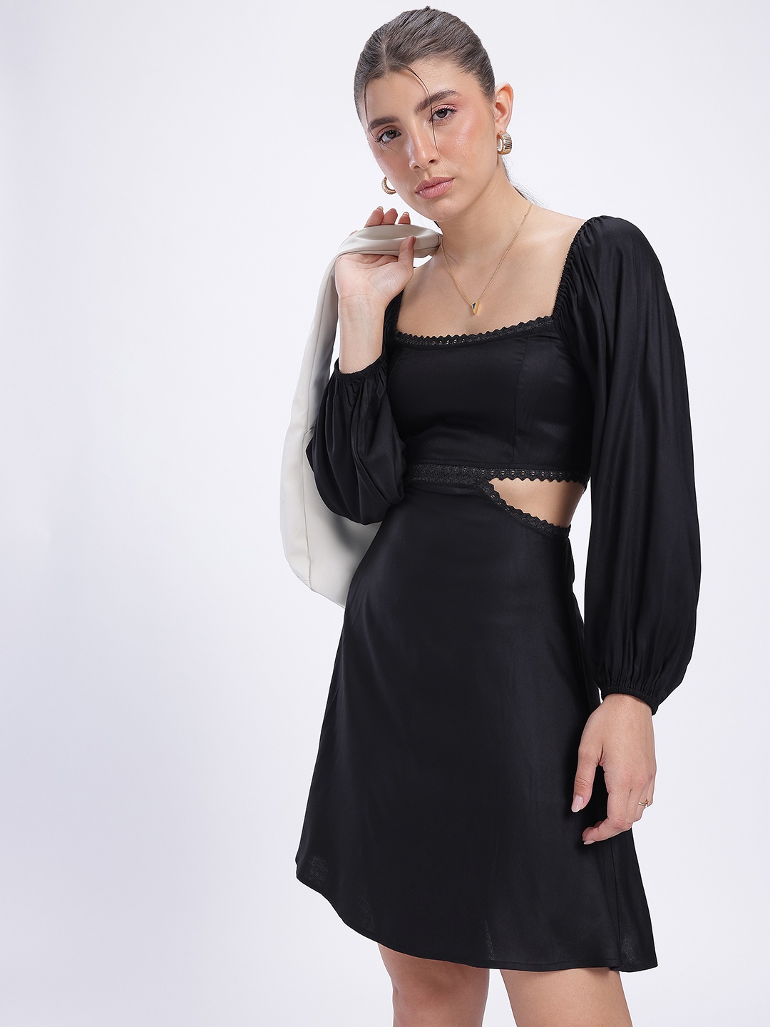 

glitchez Lace Love Cut Out Detail A-Line Dress, Black