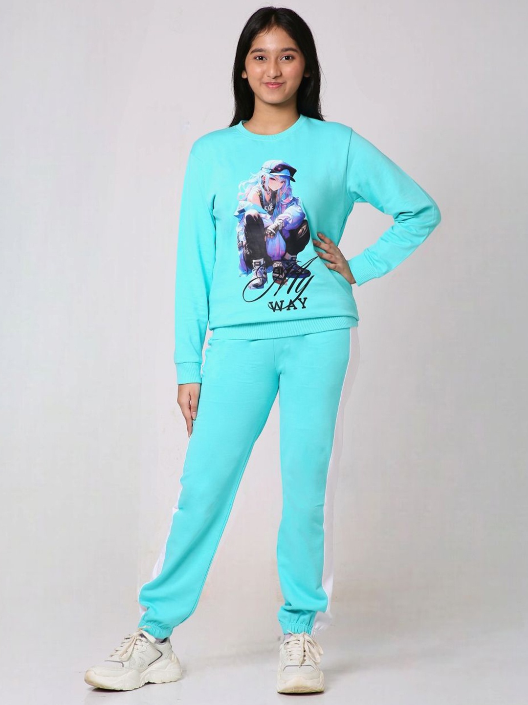 

TotzTouch Girls Printed Pure Cotton Sweatshirt With Joggers, Blue
