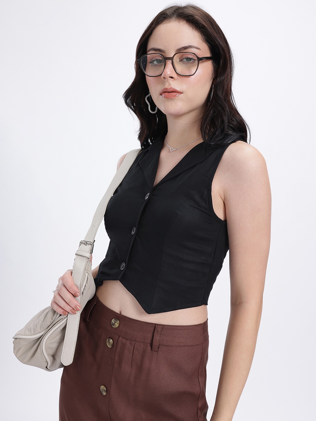 

glitchez Corporate Chic Waistcoat Style Crop Top, Black