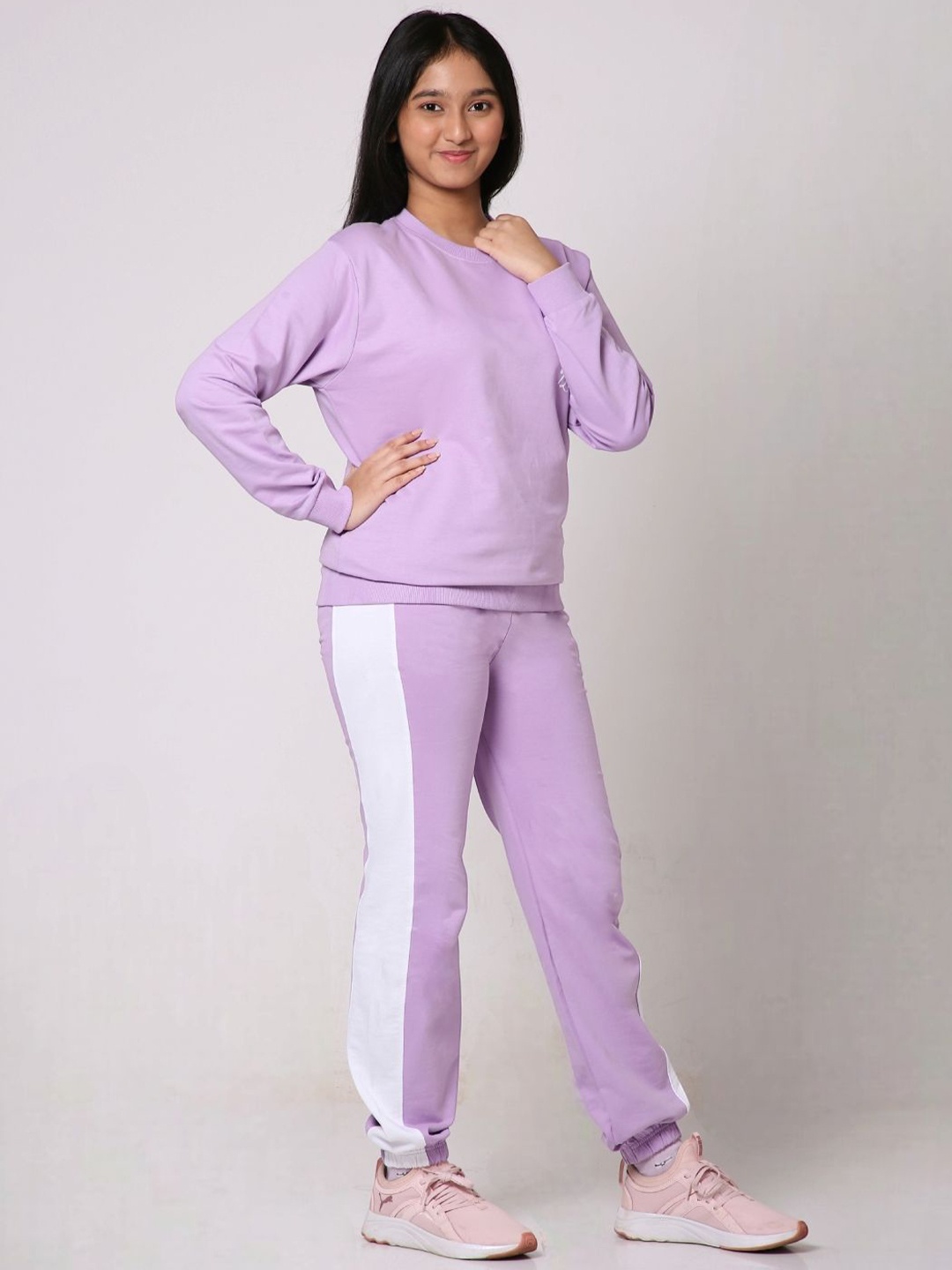 

TotzTouch Girls Printed Long Sleeves Sweatshirt With Joggers, Purple