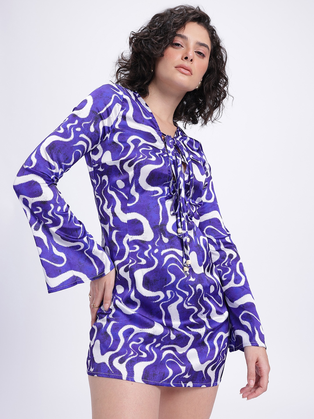 

glitchez Tidal Whimsy Abstract Printed Dress, Blue
