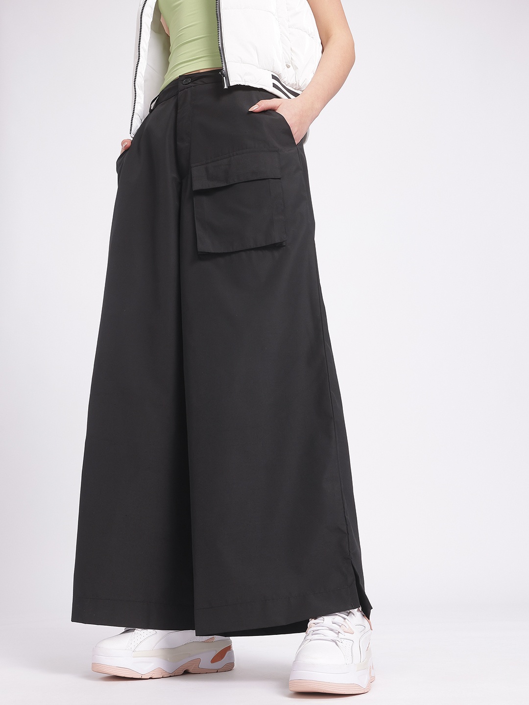 

glitchez Women Vintage Vibe Baggy Fit Trousers, Black