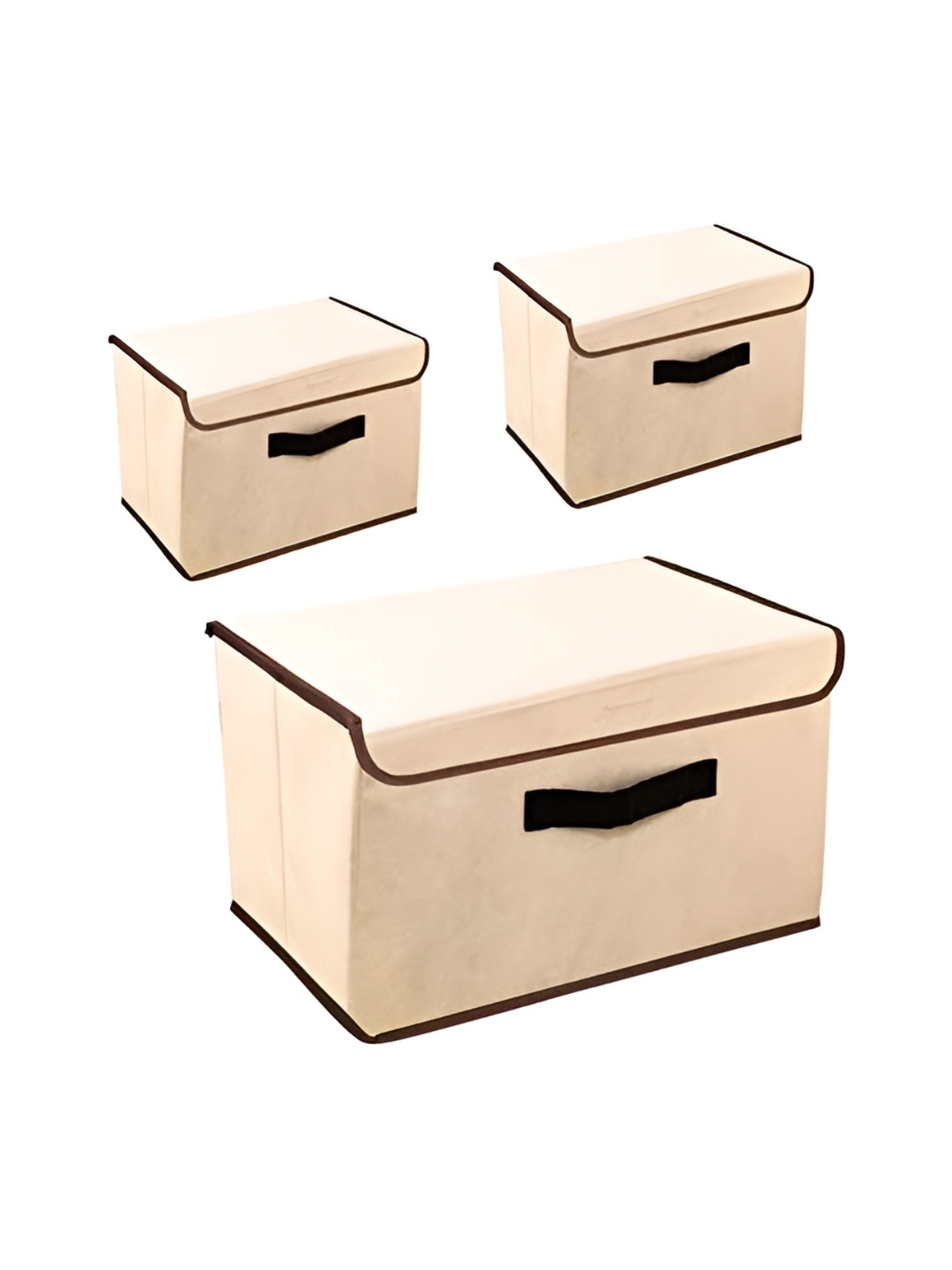 

HOUSE OF QUIRK Beige & Black 3 Pieces Regular Multi-Utility Organisers with Lid