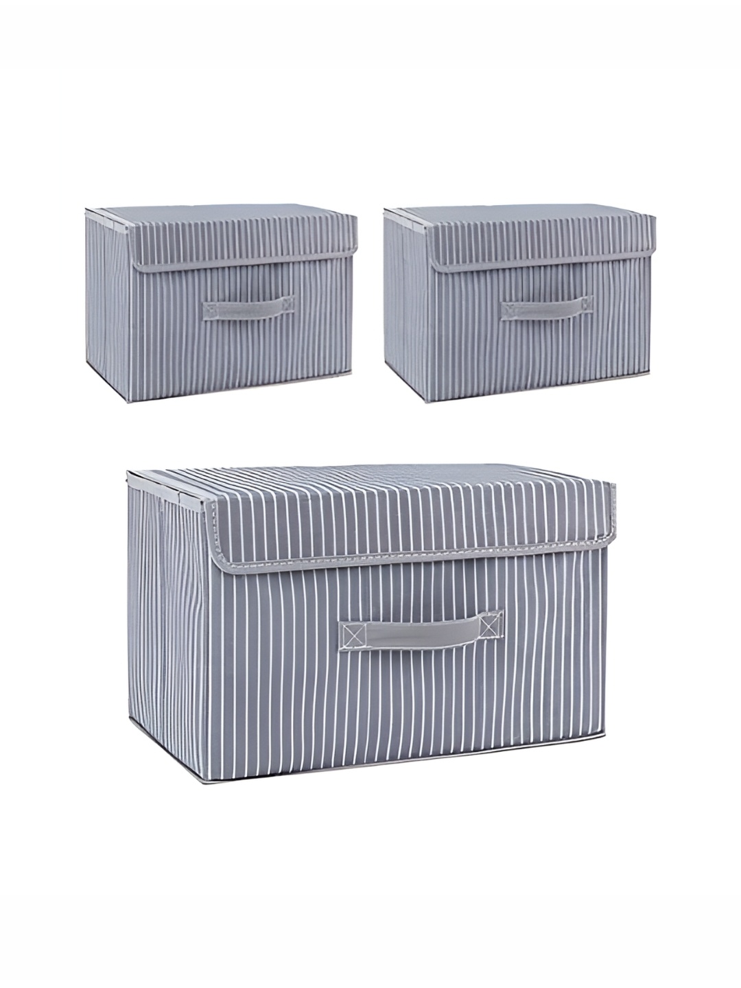 

HOUSE OF QUIRK Grey & White 3 Pieces Striped Regular Multi-Utility Organiser