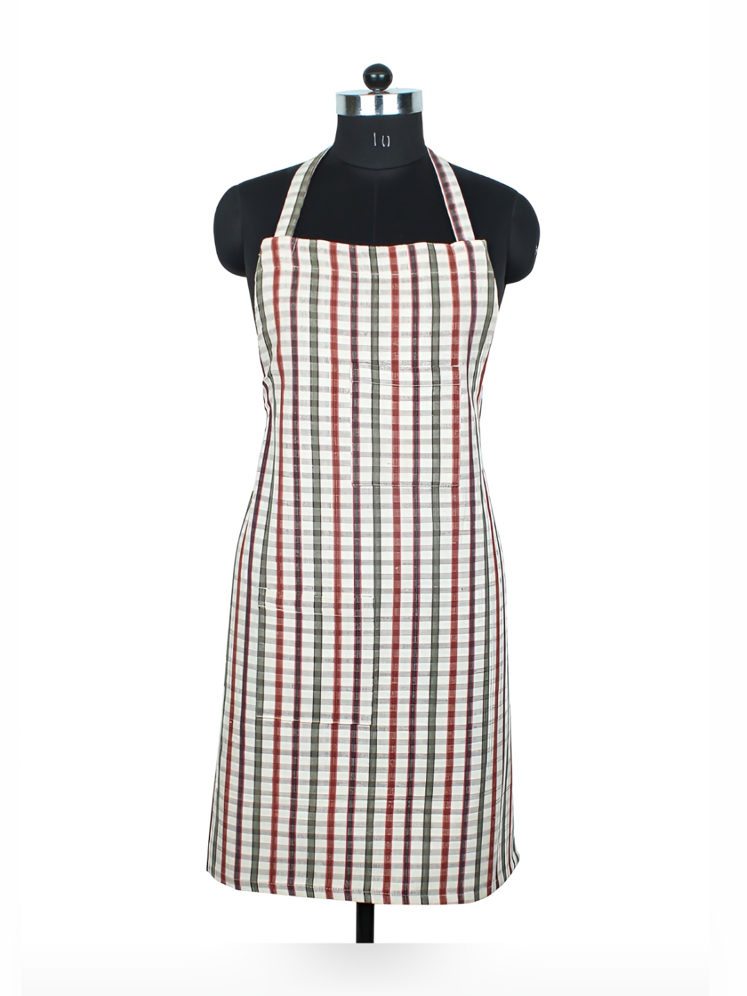 

House This Grillers Off White & Brown Checked Cotton Apron With Pockets