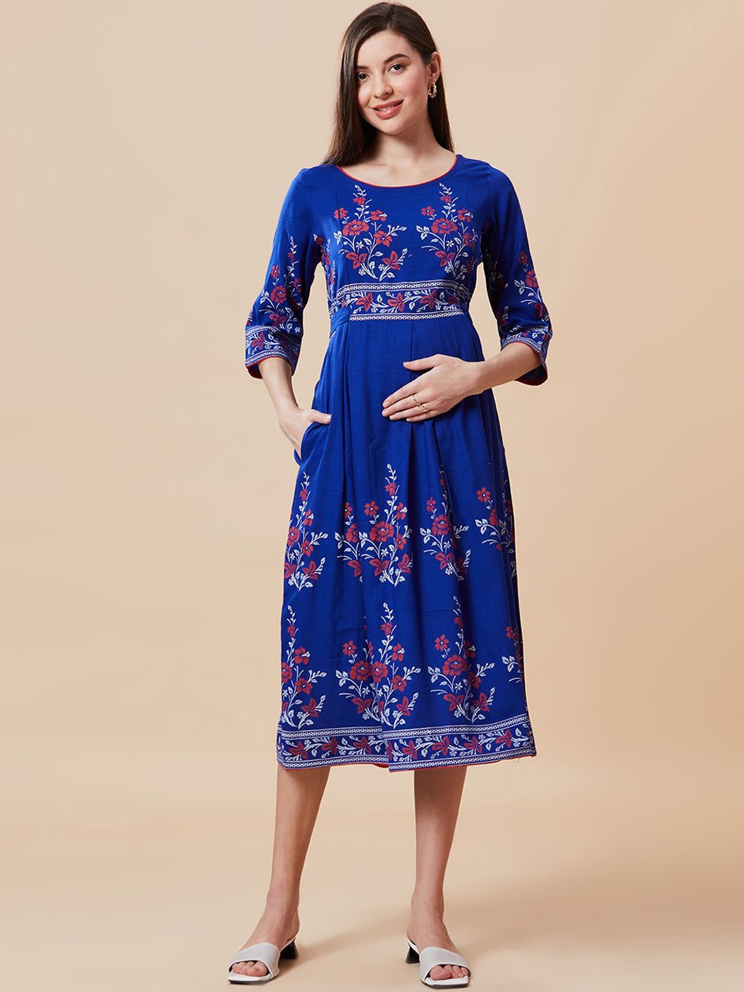

Jeff co-op Floral Printed Maternity A-Line Ethnic Dress, Blue
