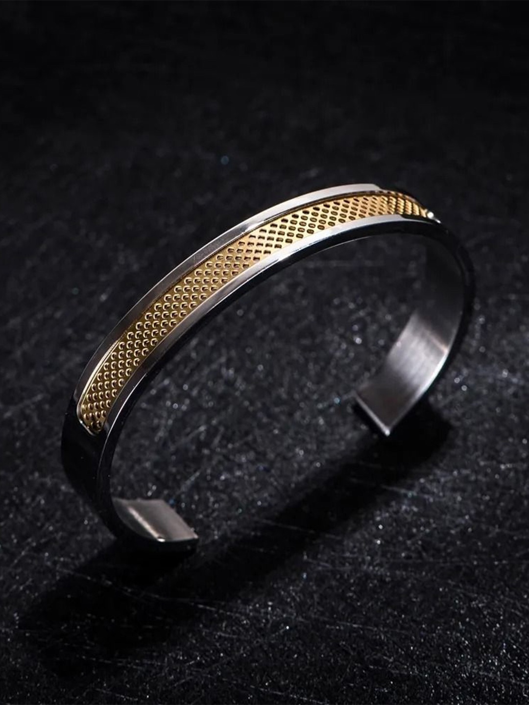 

MEENAZ Men Gold-Plated American Diamond Antique Adjustable Kada Bracelet, Silver
