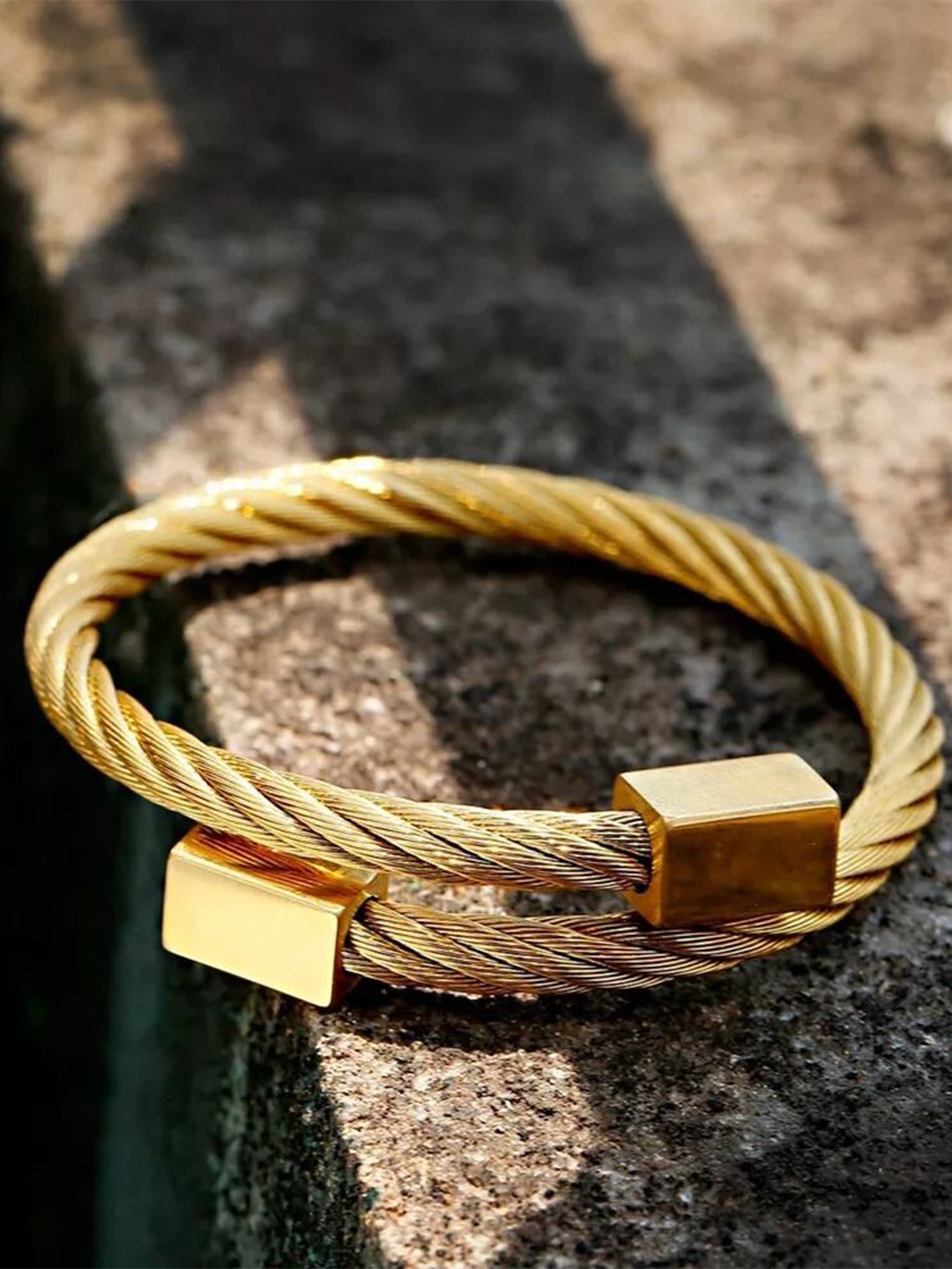 

MEENAZ Men Gold-Plated American Diamond Stainless Steel Antique Kada Bracelet
