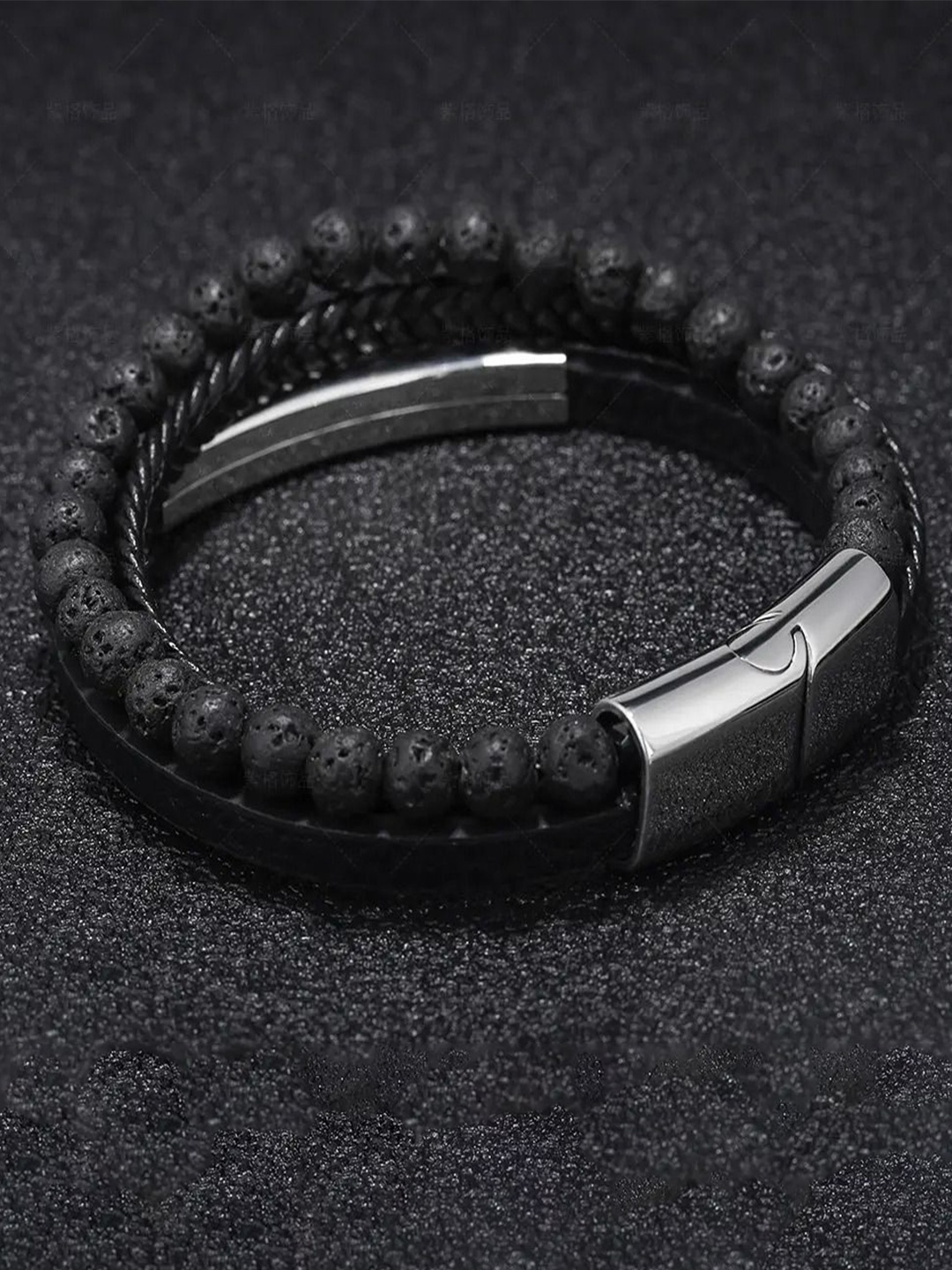 

MEENAZ Men Gold-Plated Leather Antique Multistrand Bracelet, Silver
