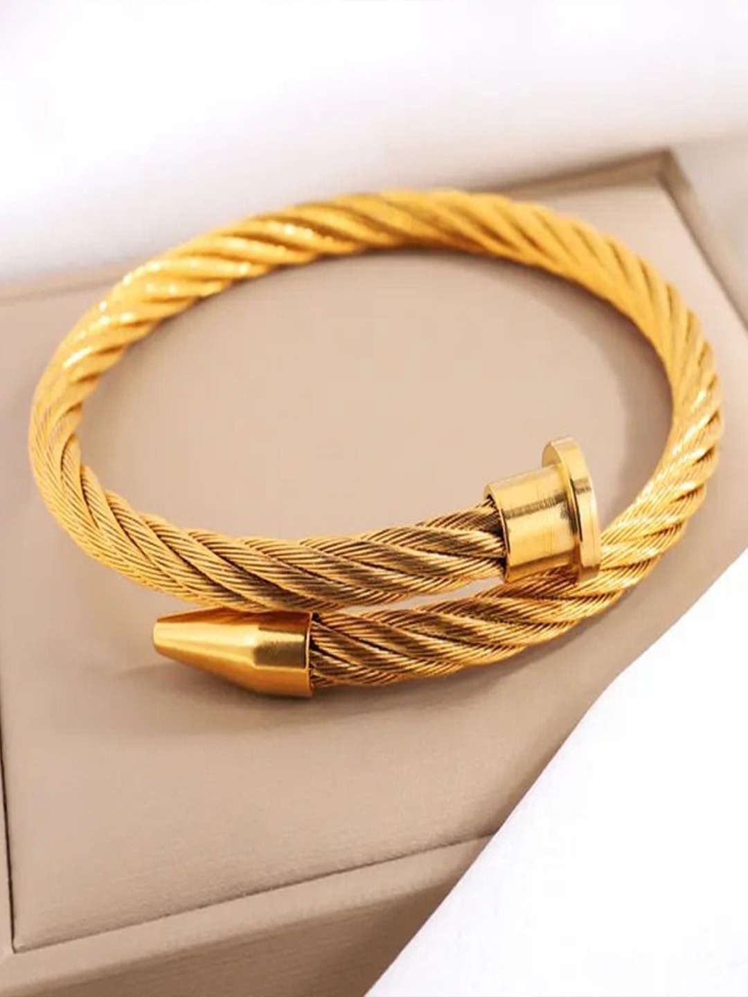 

MEENAZ Men Gold-Plated Stainless Steel Antique Kada Bracelet