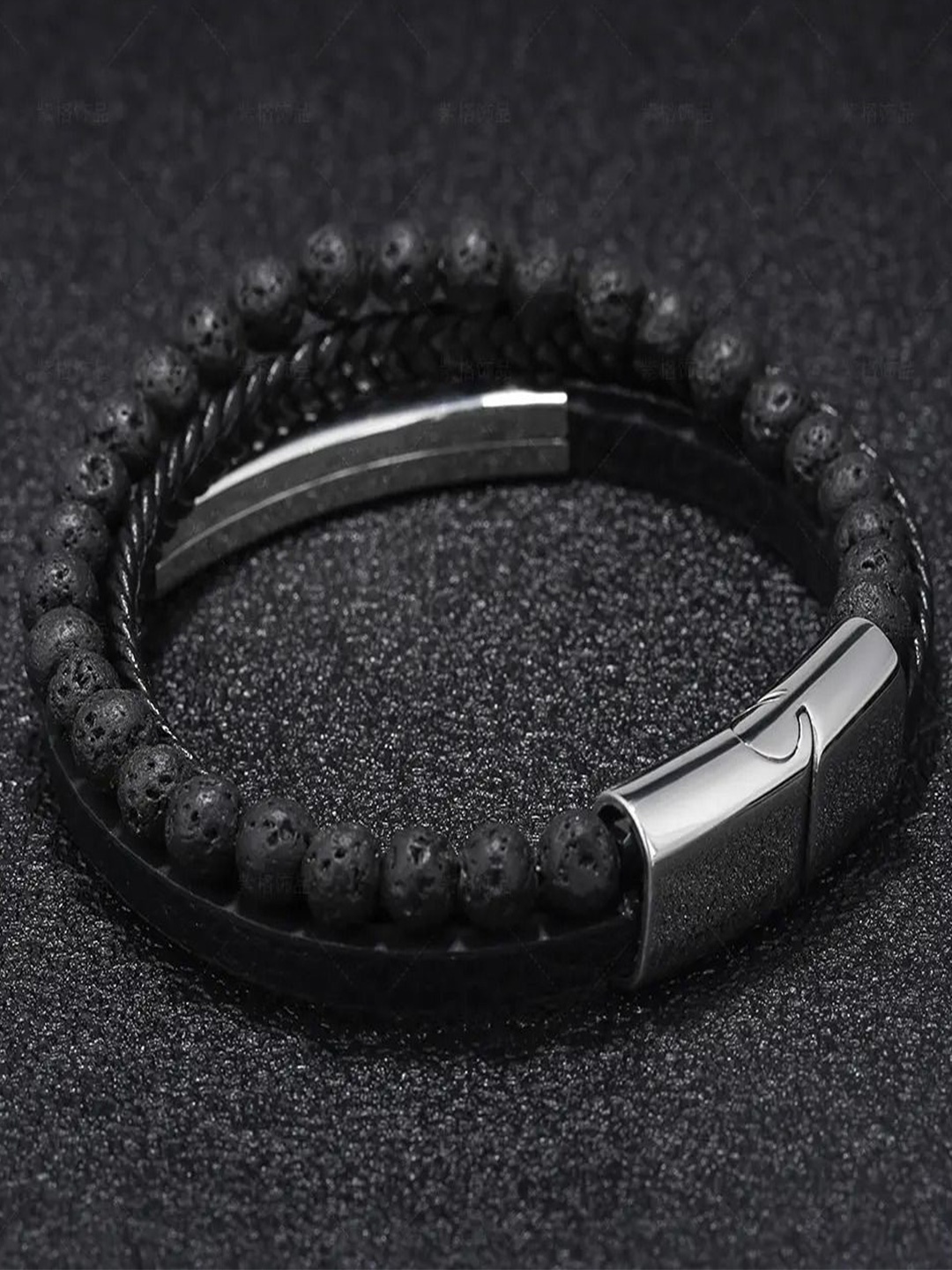 

MEENAZ Men Silver-Plated Stainless Steel Leather Antique Multistrand Bracelet