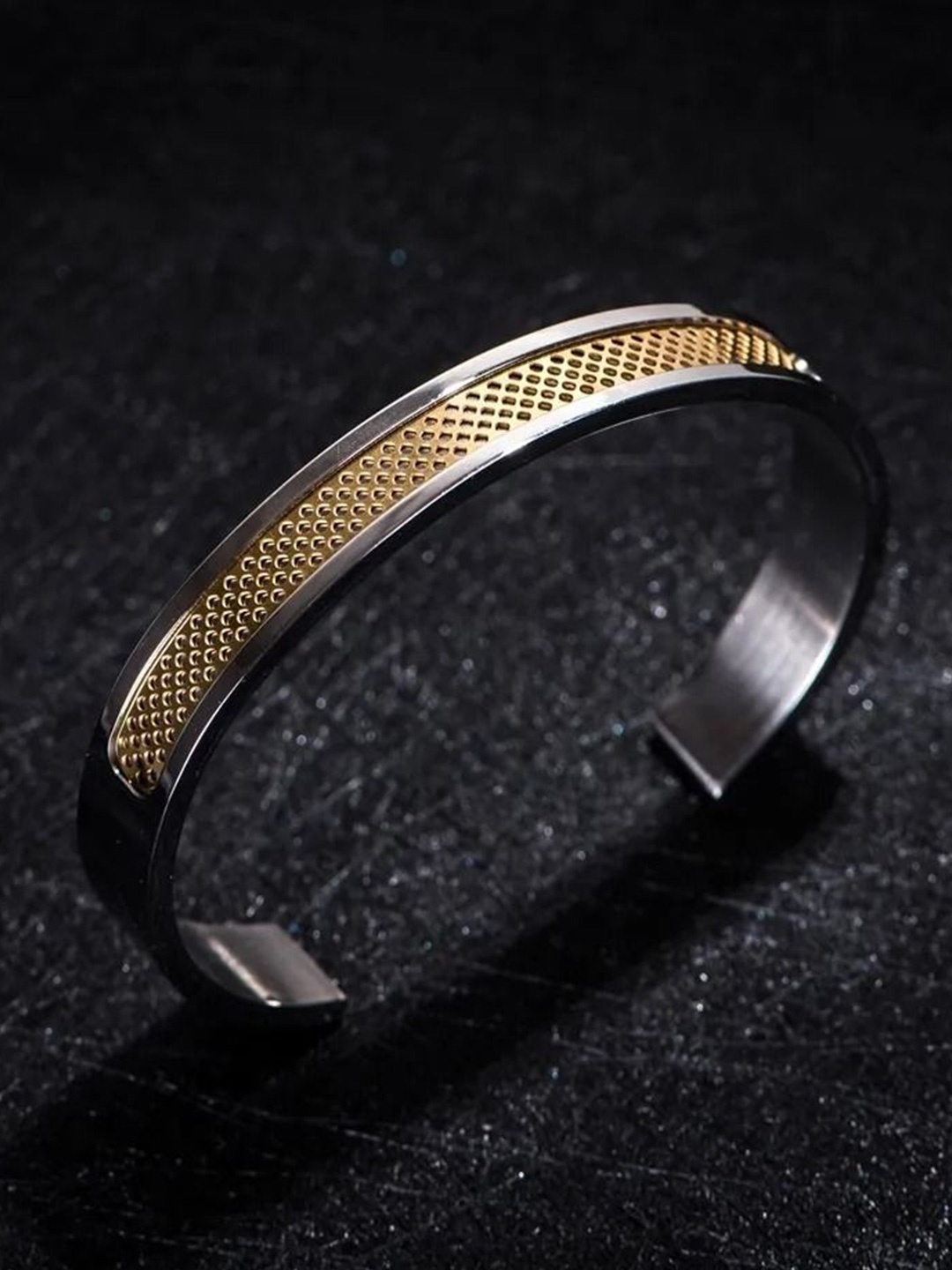 

MEENAZ Men Gold-Plated Stainless Steel Antique Cuff Bracelet