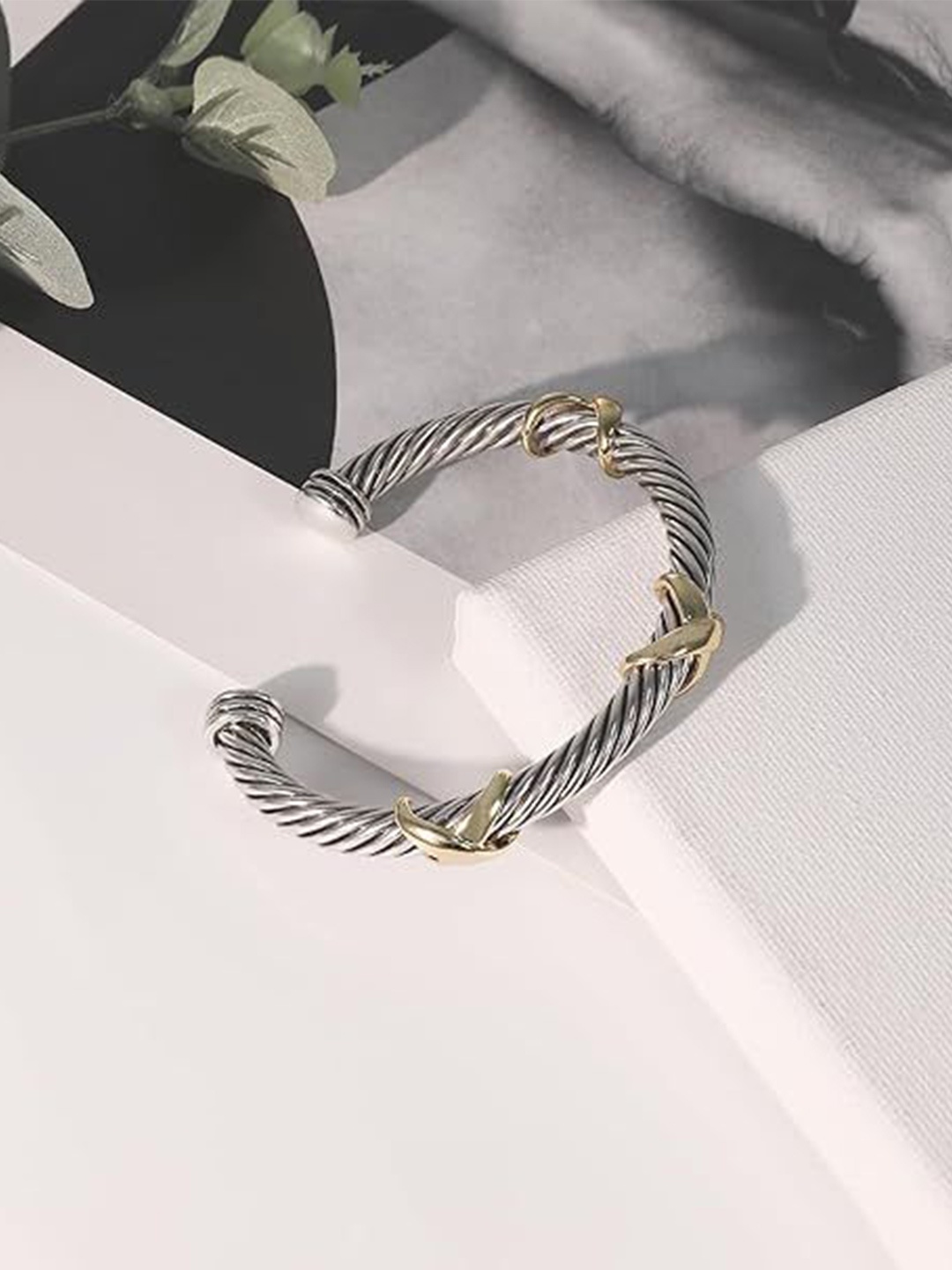 

MEENAZ Men Gold-Plated Stainless Steel Antique Kada Bracelet