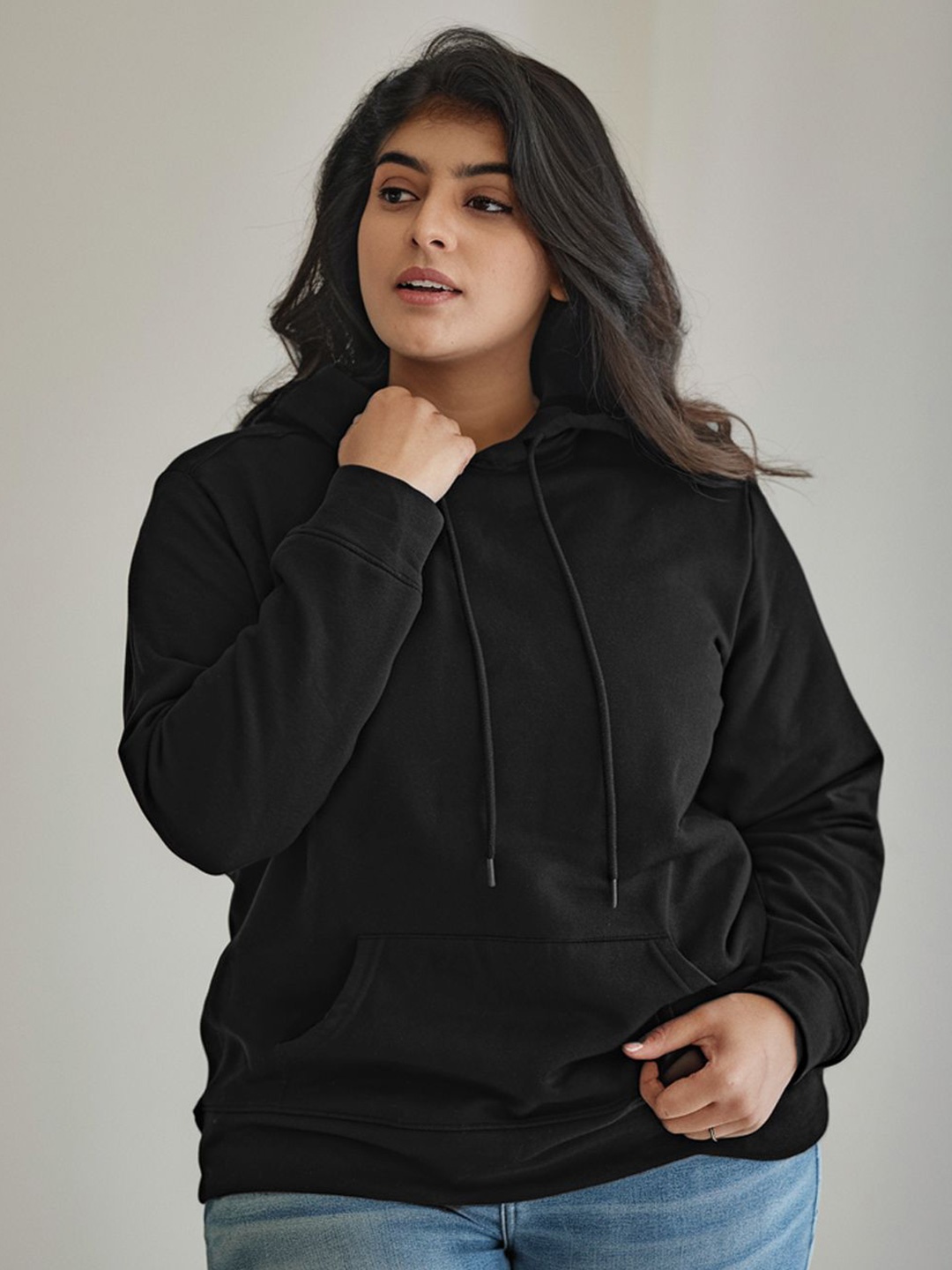 

FFLIRTYGO Women Plus Size Hooded Sweatshirt, Black