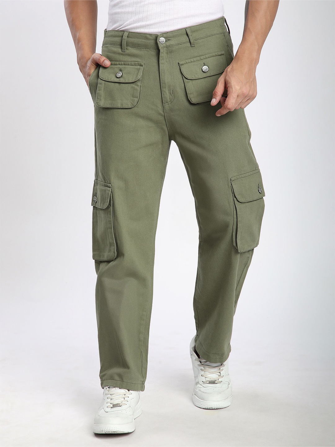 

Beyoung Men Patch Pocket Cargo Pants Trousers, Green