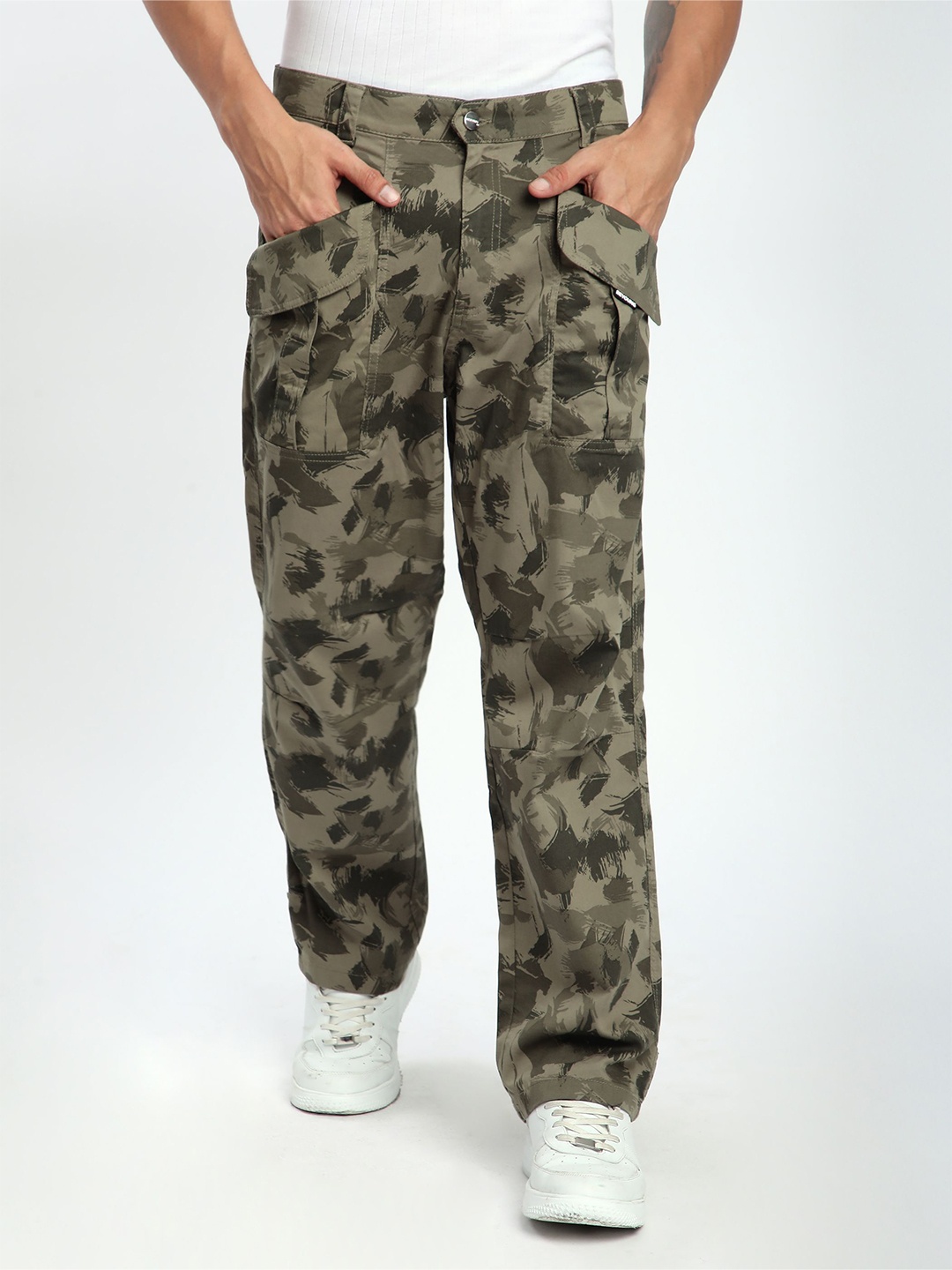 

Beyoung Men Camouflage Pleated Knee Camo Cargo Pants Trousers, Brown