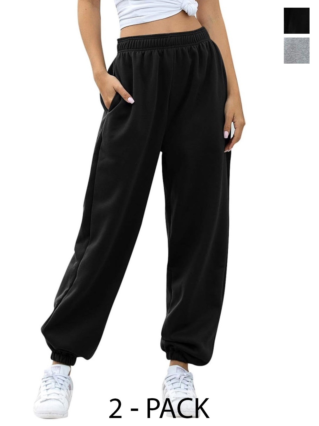 

Q-rious Women Pack Of 2 Loose Fit Cotton Joggers, Black