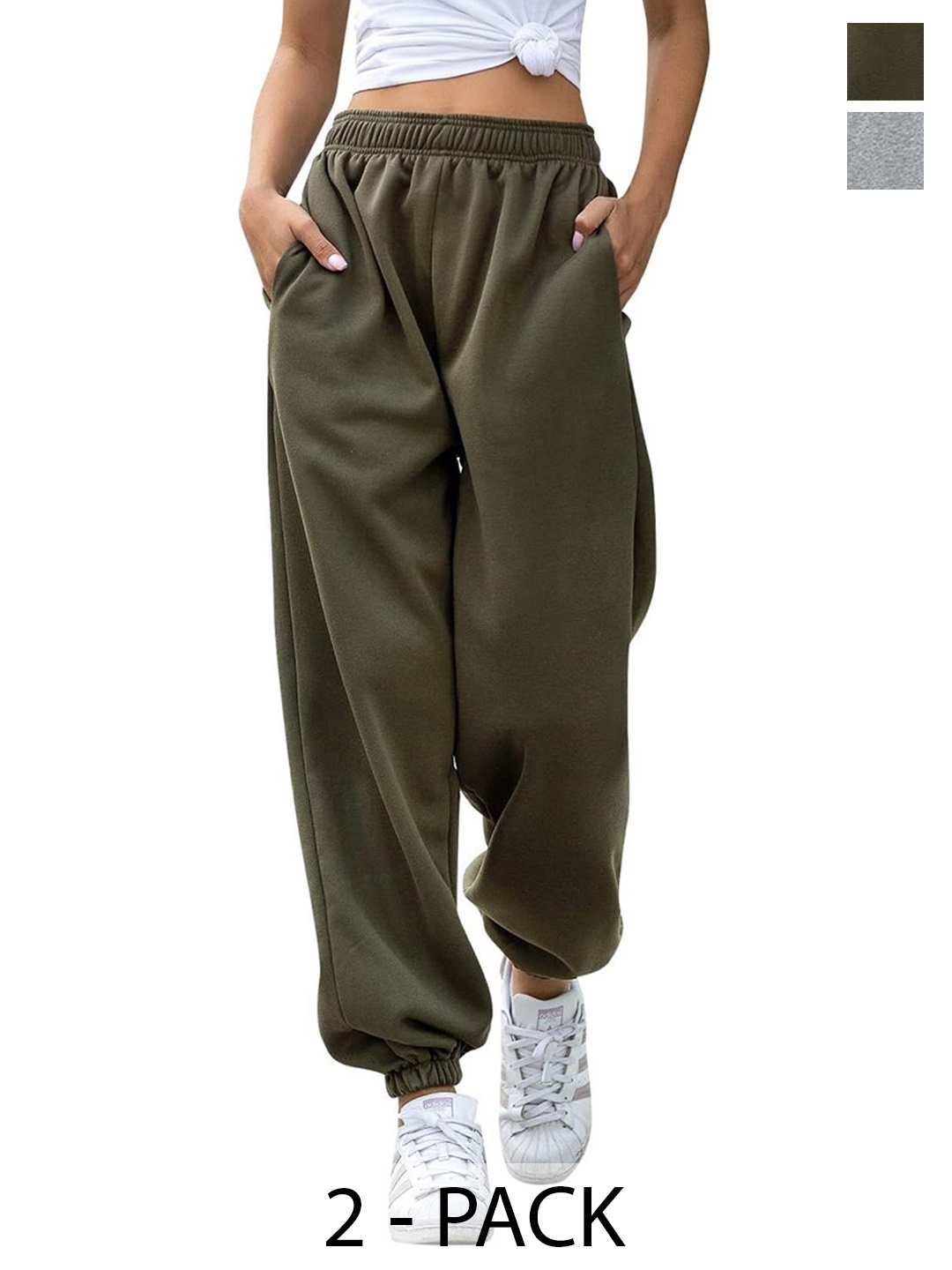 

Q-rious Women Pack Of 2 Loose Fit Mid-Rise Joggers, Olive