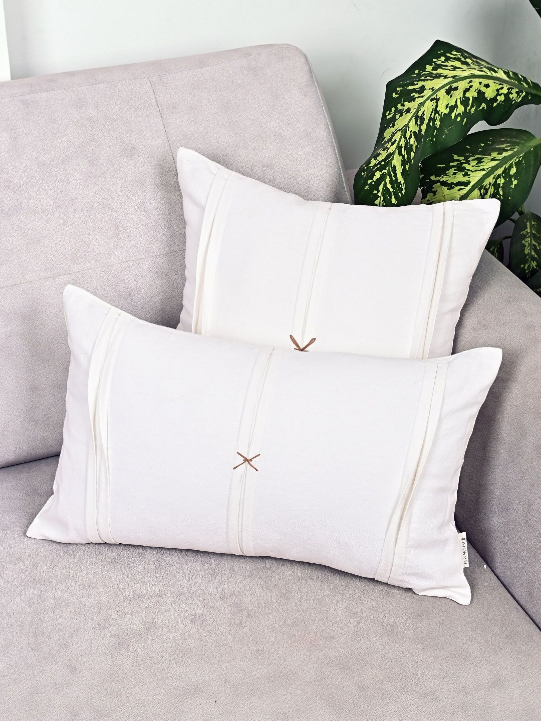

ANWYN White & Red 2 Pieces Pure Cotton Square Rectangle Cushion Covers