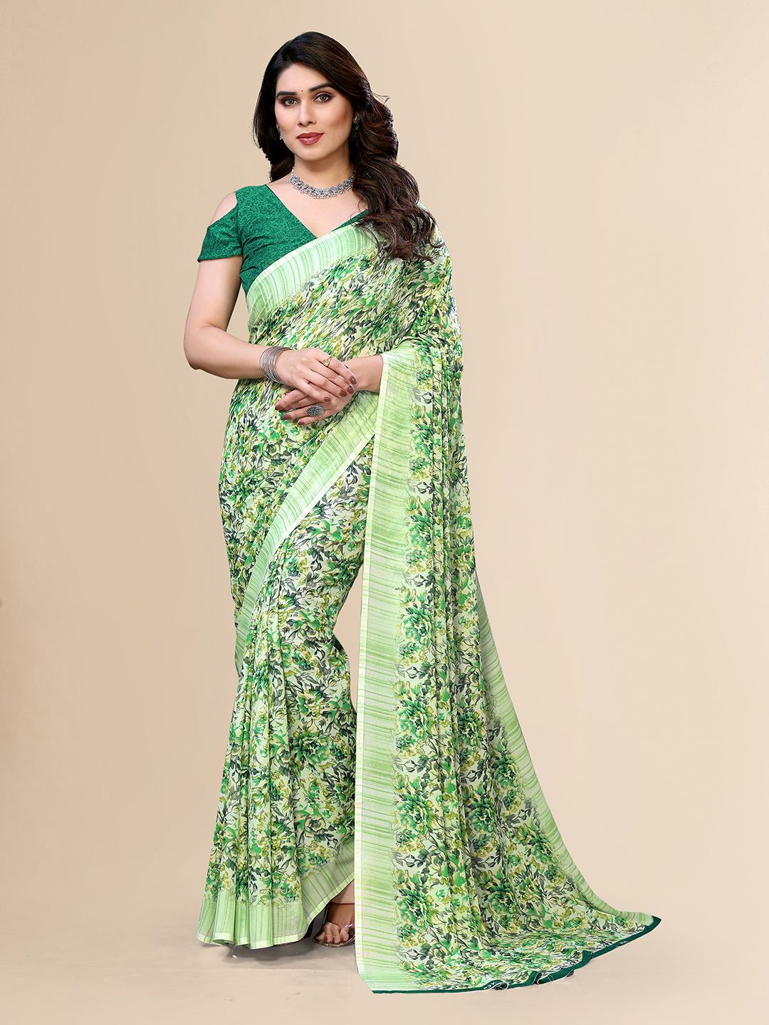 

Moda Rapido Floral Saree, Green