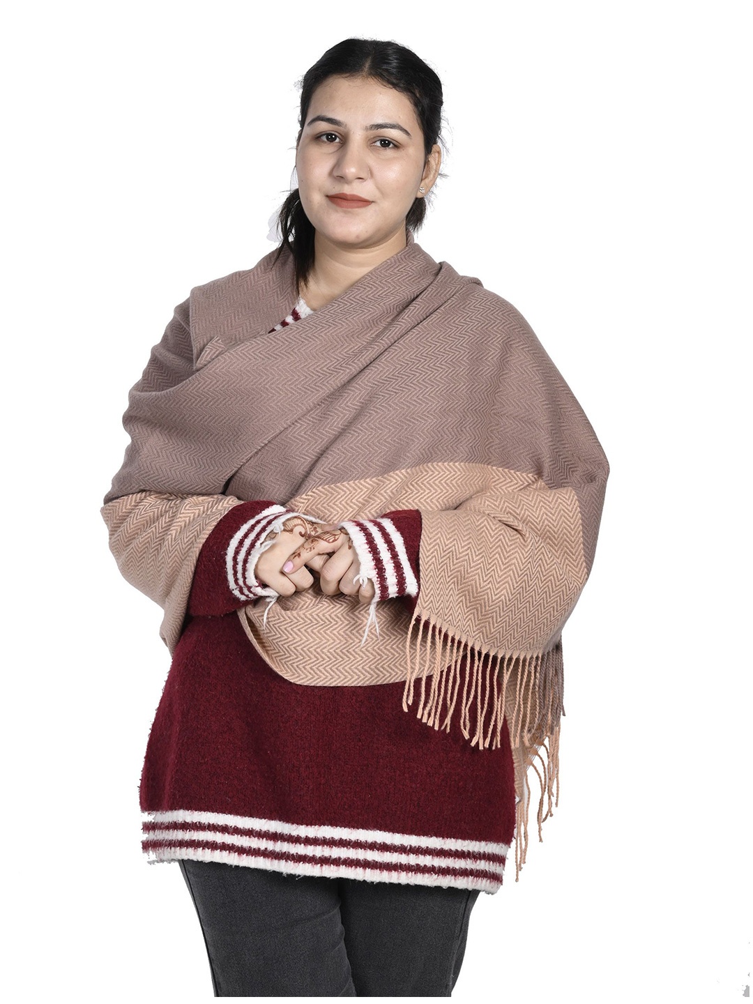 

Calvadoss Women Stole With Tasselled Border, Brown