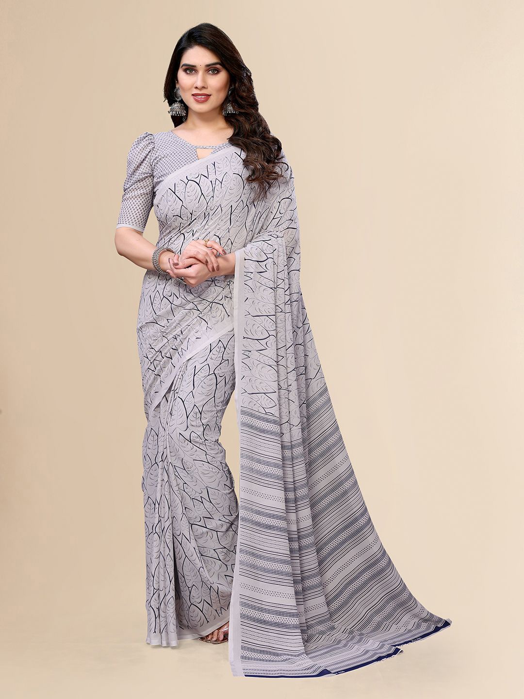 

Moda Rapido Striped Saree, Grey