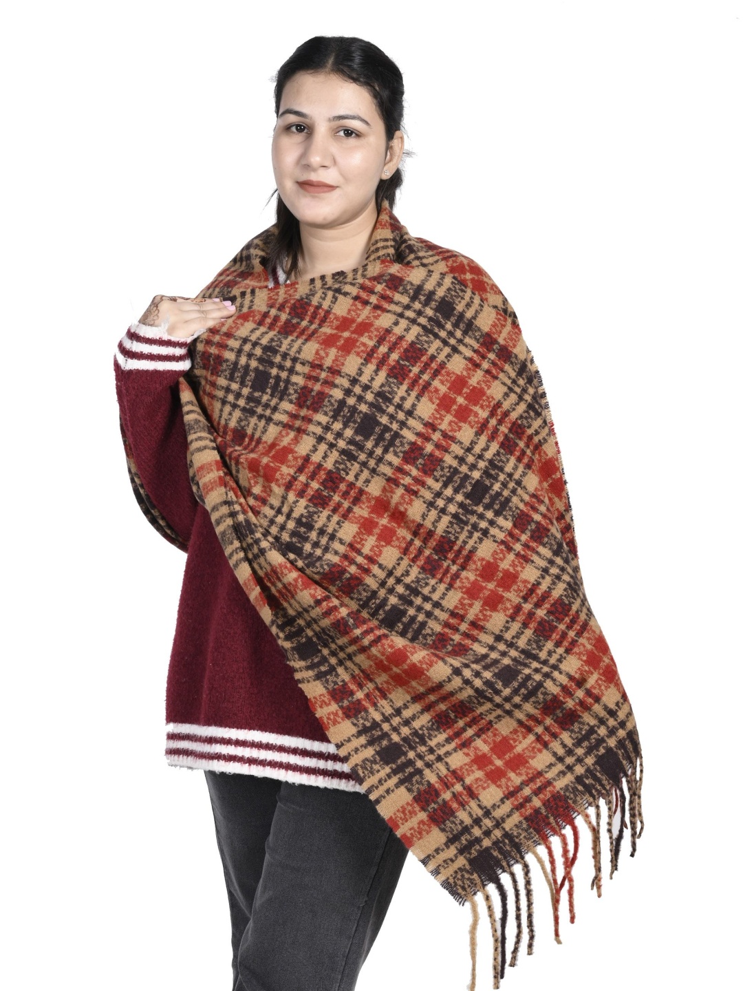 

Calvadoss Women Checked Stole, Red