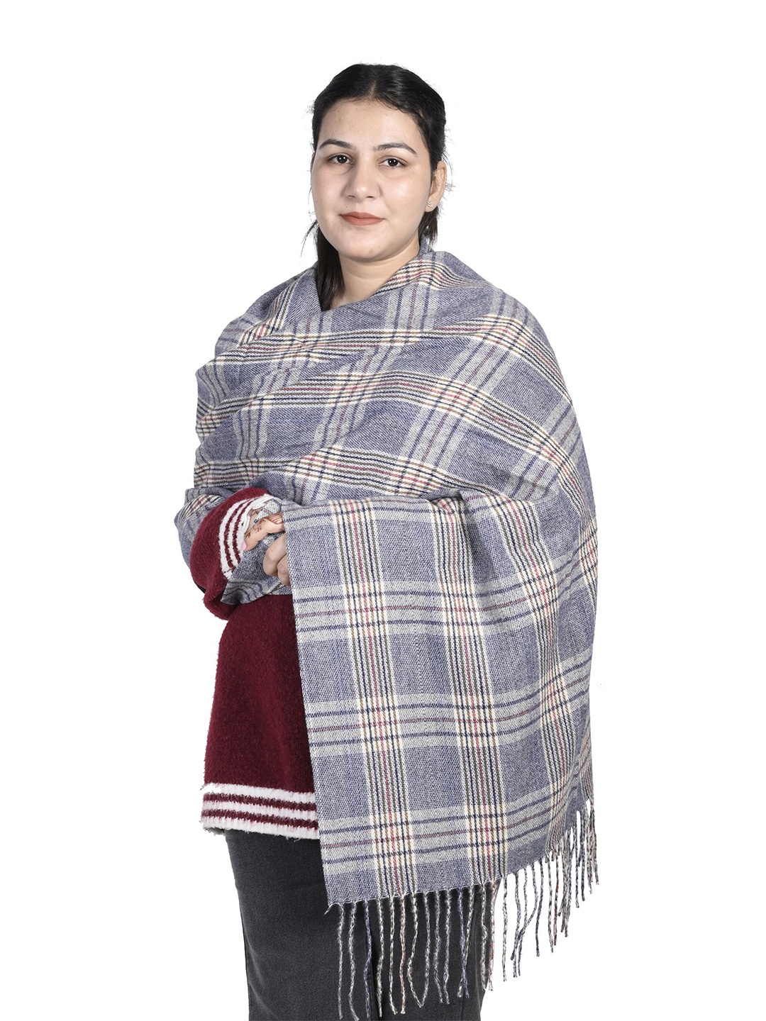 Calvadoss Women Checked Stole, Blue