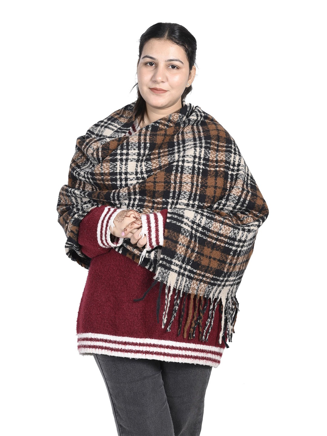 

Calvadoss Women Checked Stole, Black
