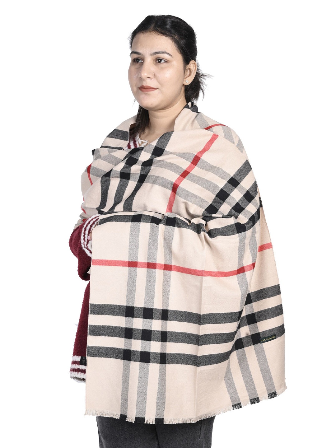 Calvadoss Women Checked Stole, Beige