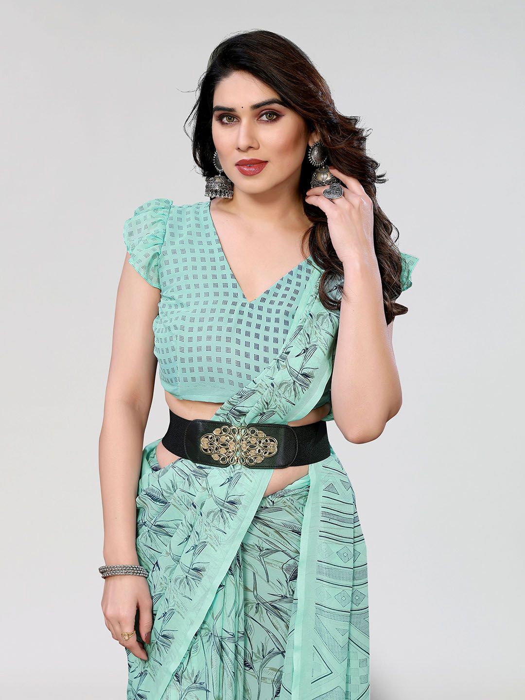 Moda Rapido Women Printed Saree with Unstitched Blouse Piece, Green