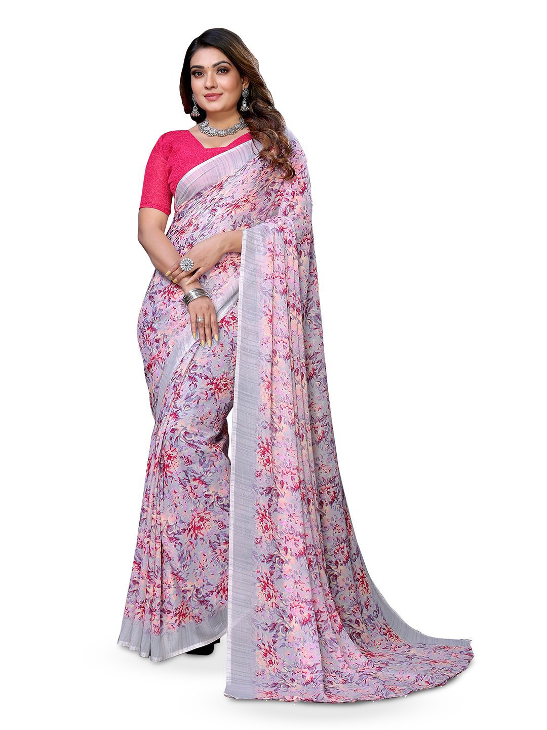 

Moda Rapido Floral Printed Saree, Pink