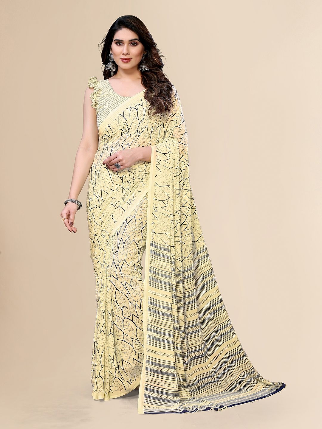 Moda Rapido Abstract Printed Saree, Yellow