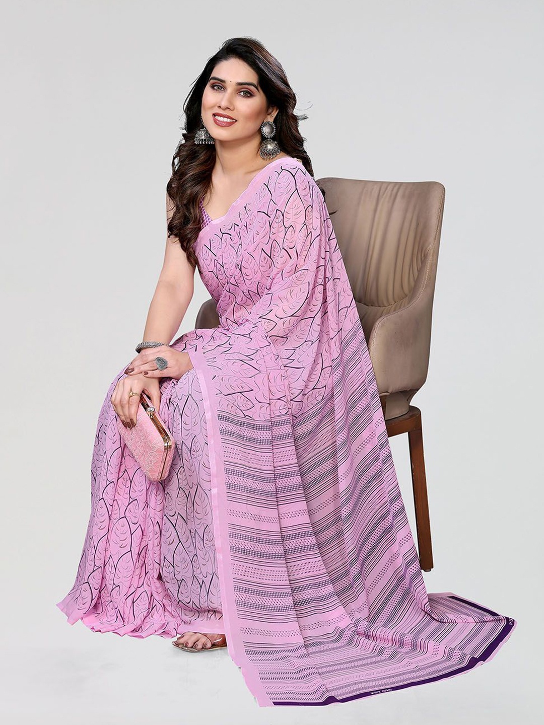 

Moda Rapido Women Printed Saree with Unstitched Blouse Piece, Pink