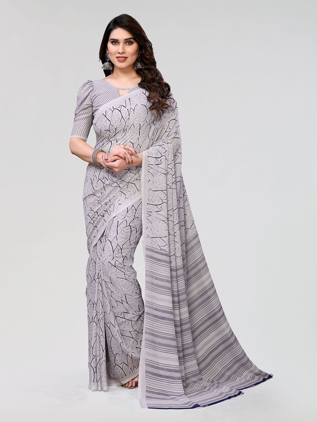 

Moda Rapido Geometric Printed Saree, Grey