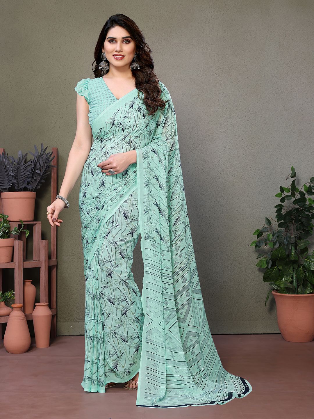 

Moda Rapido Floral Printed Saree, Sea green