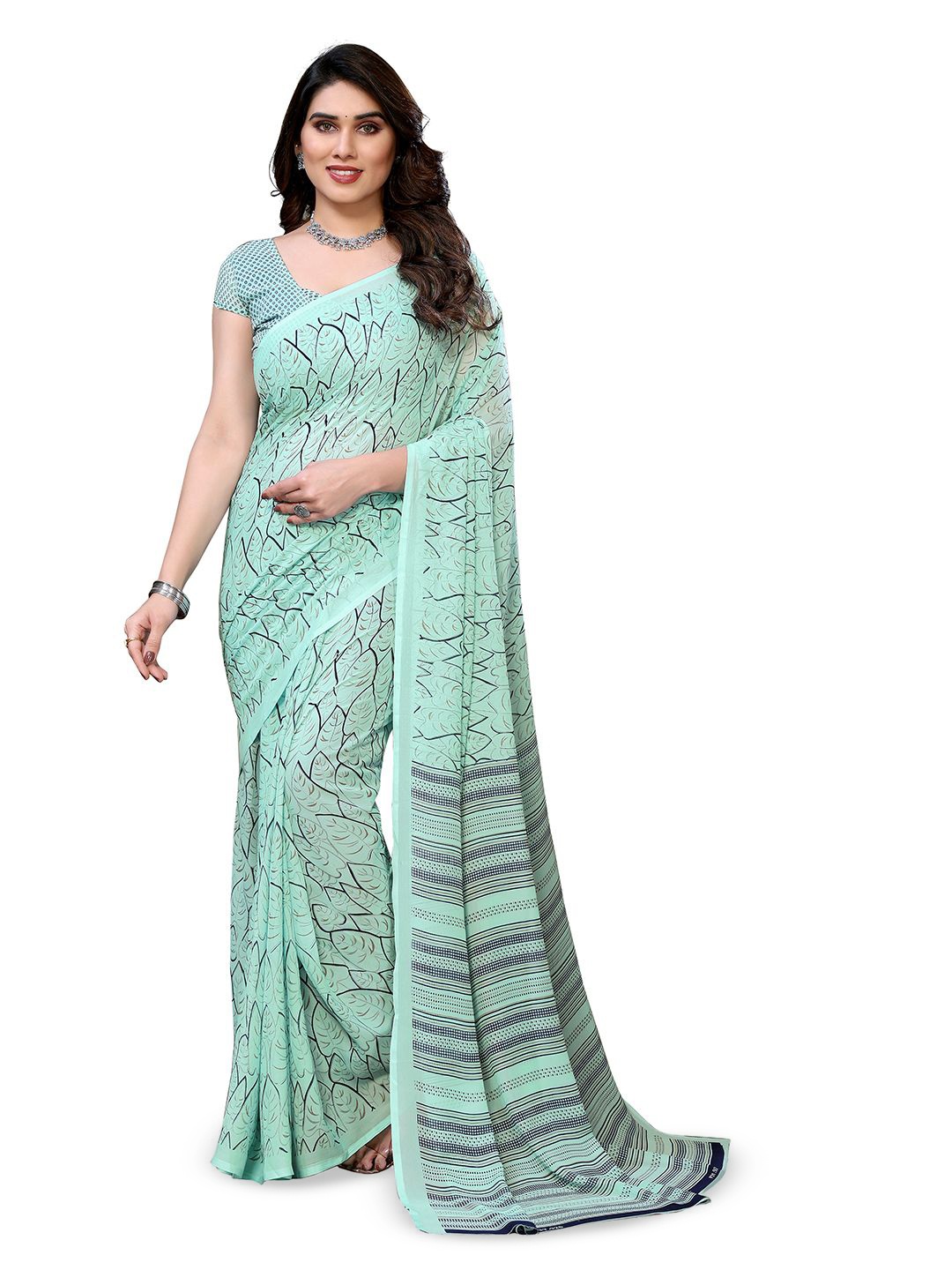 

Moda Rapido Women Printed Saree with Unstitched Blouse Piece, Green