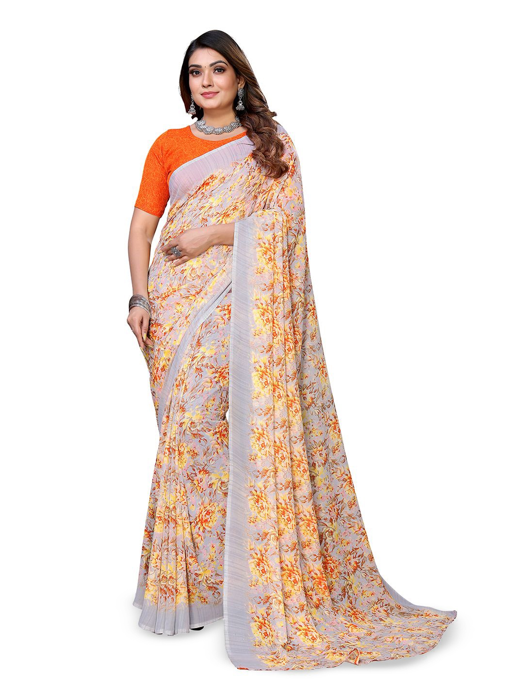 

Moda Rapido Floral Printed Saree, Orange
