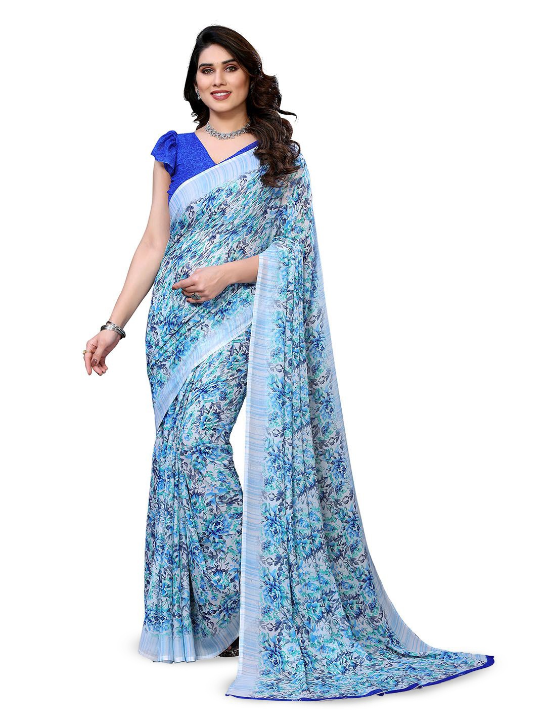 

Moda Rapido Floral Printed Saree, Grey
