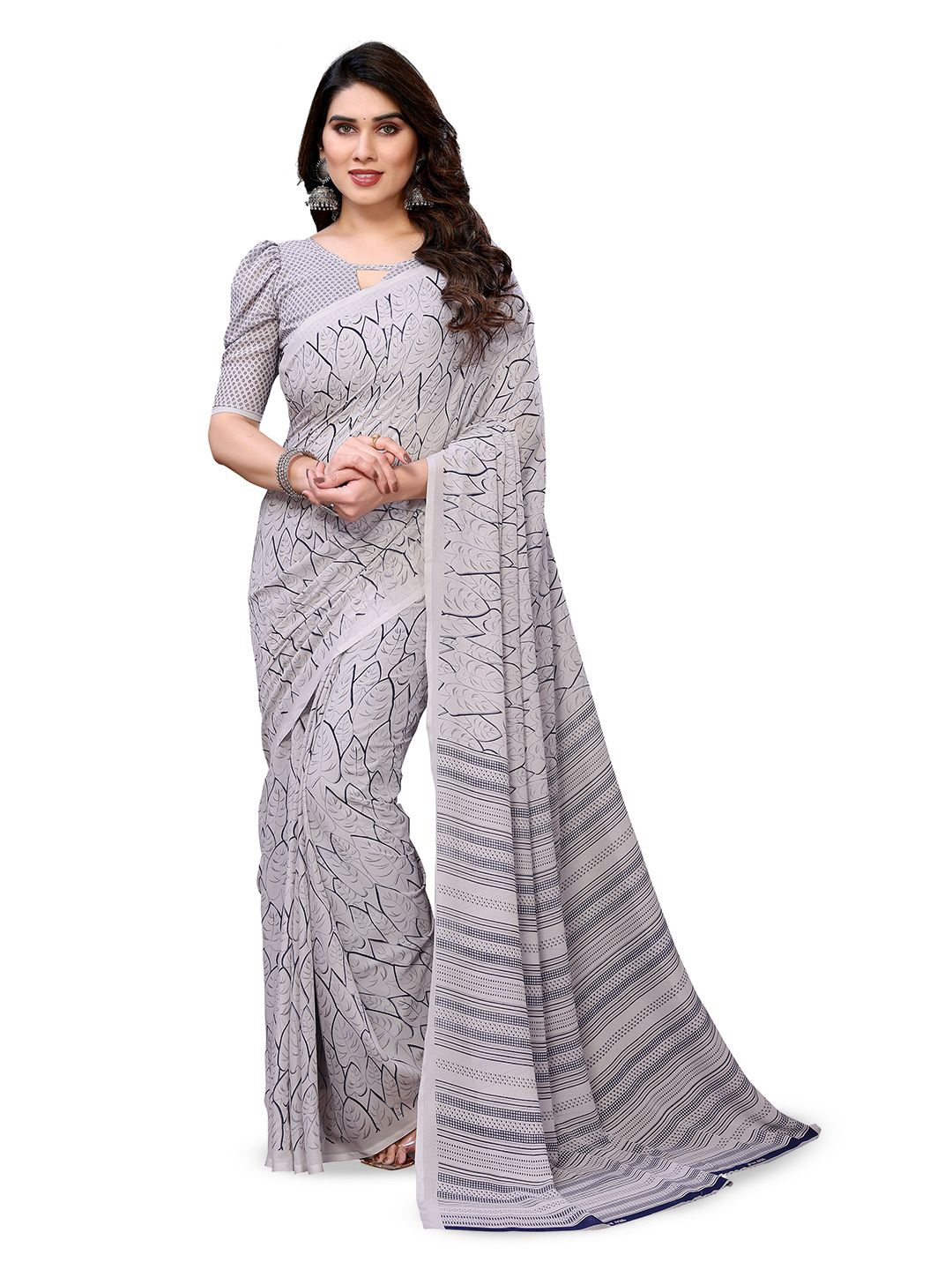 Moda Rapido Floral Printed Daily Wear Saree, Grey
