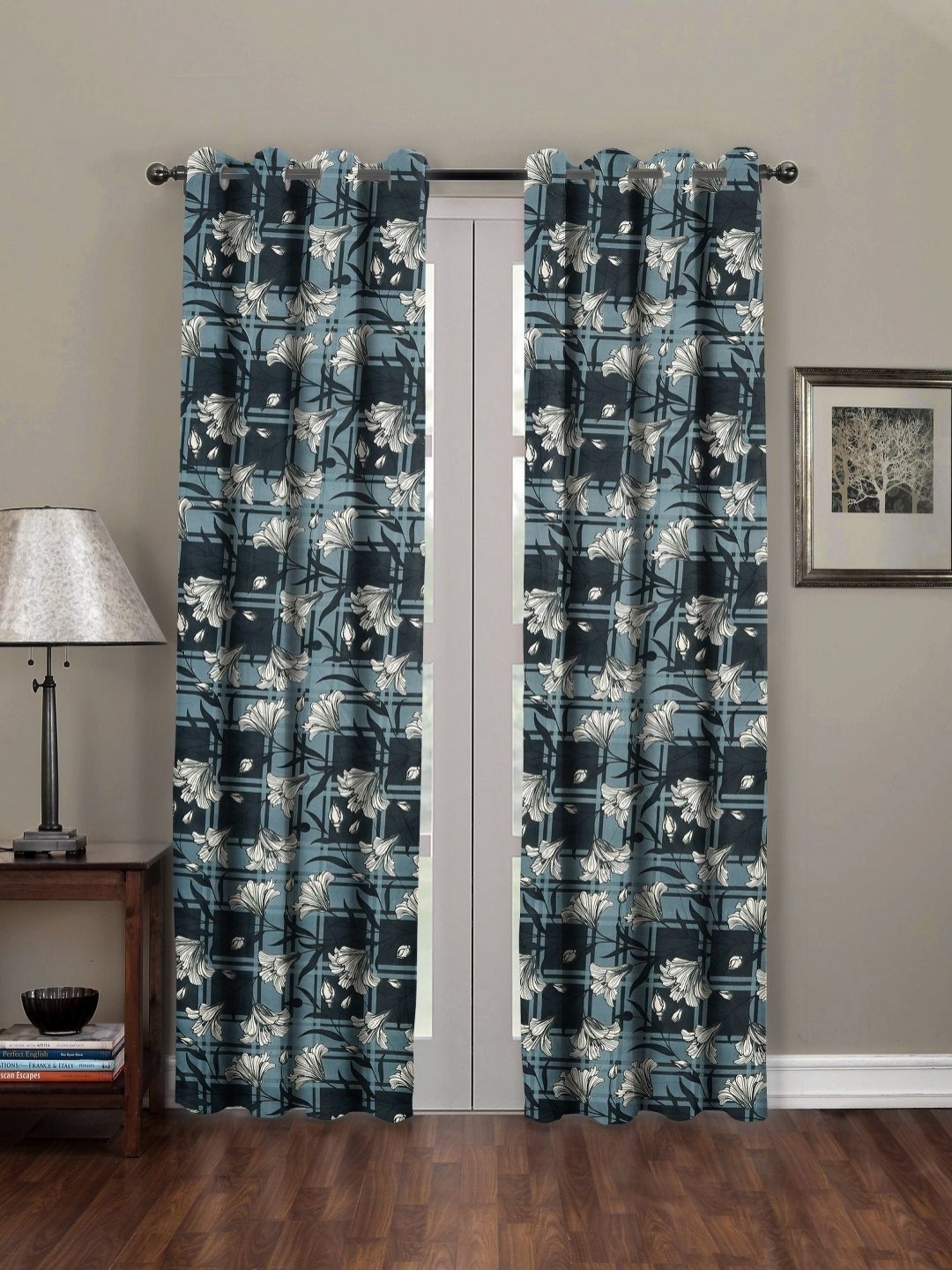 

RRC Green & Black 2 Pieces Floral Printed Microfiber Cotton Room Darkening Door Curtain
