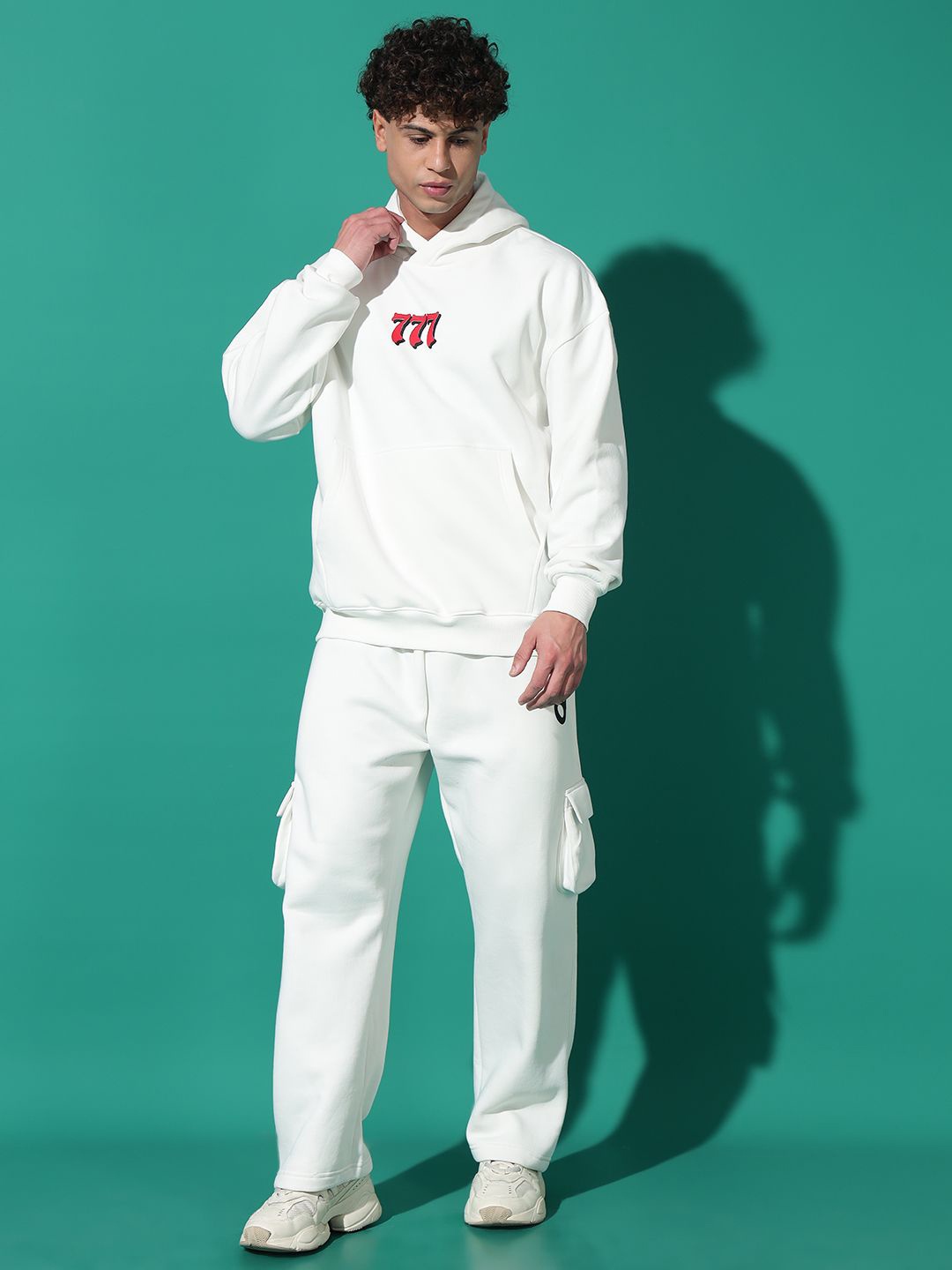 

GRIFFEL Men Printed Hooded Oversized Tracksuits, White