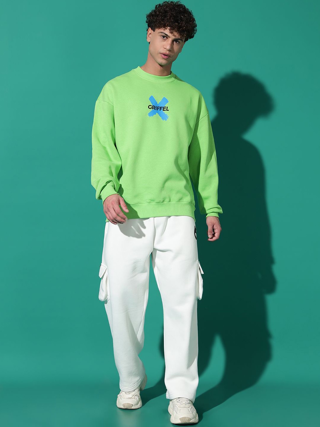 

GRIFFEL Men Printed Oversized Sweatshirt With Track Pant, Green