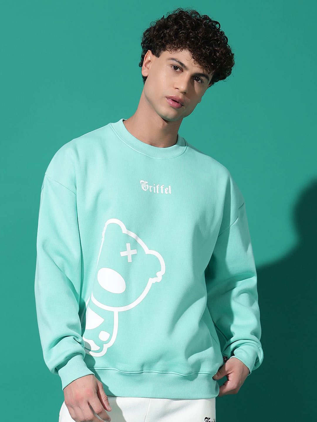 

GRIFFEL Men Printed Round Neck Sweatshirt, Sea green