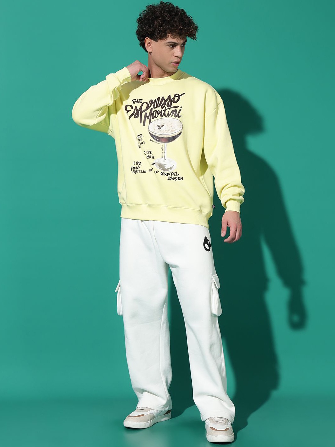 

GRIFFEL Men Printed Oversized Sweatshirt With Track Pant, Yellow