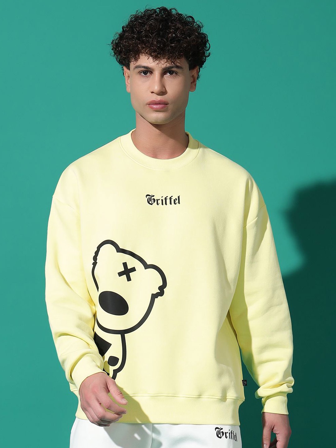 

GRIFFEL Men Typography Printed Sweatshirt, Yellow